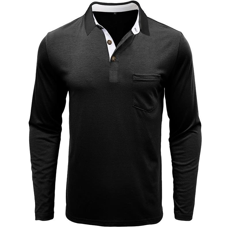 Men's European & American Long Sleeve Polo Shirt - Turn-Down Collar, Autumn/Winter Base Layer