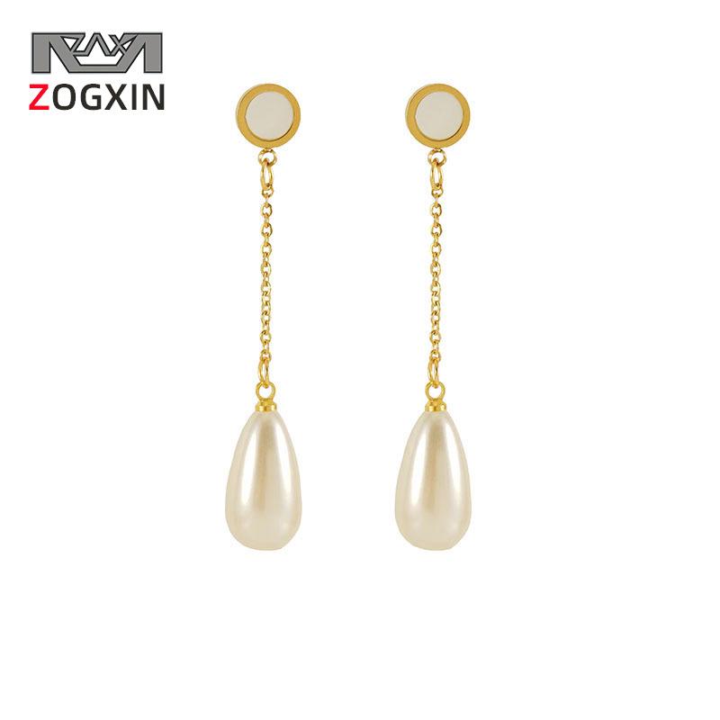 

Elegant Titanium Steel Pearl Thread Earrings - 18K Stainless Steel Shell Design for Women 18K Gold Plated золотой