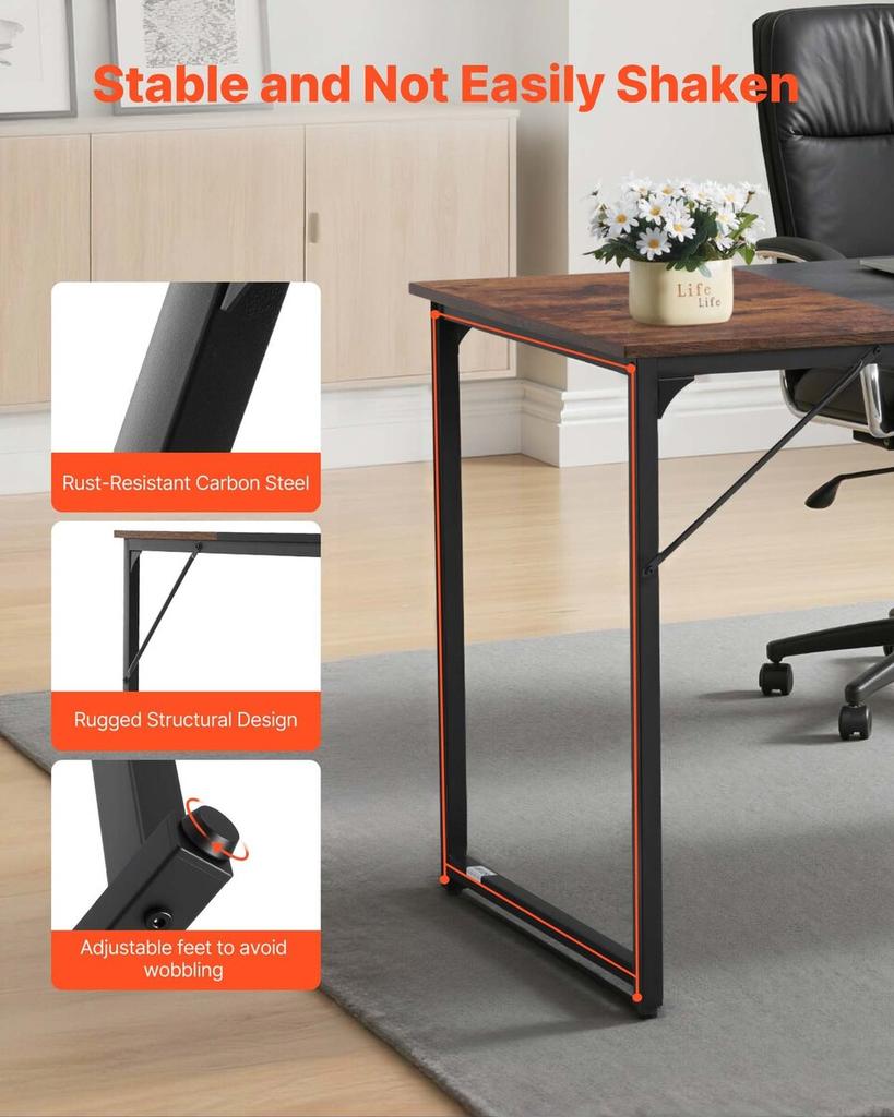 Computer Desk, 160 Cm Office Gaming Desk for Home Office, Writing Study Work Modern Simple Table with Metal Frame for Large Legroom, Rustic Brown and