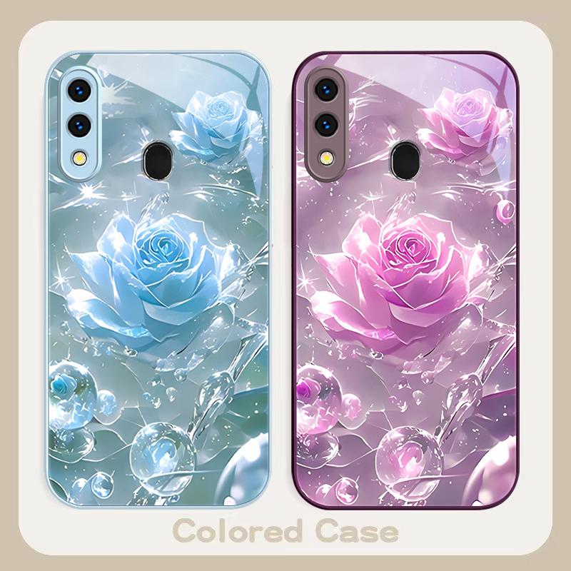 Ice Crystal-colored Roses For Samsung A20 30 22 23 24 25 26 31 32 33 34 35 42 50 51 52 53 54 55 56 70 71 72 73 Glass Phone Case