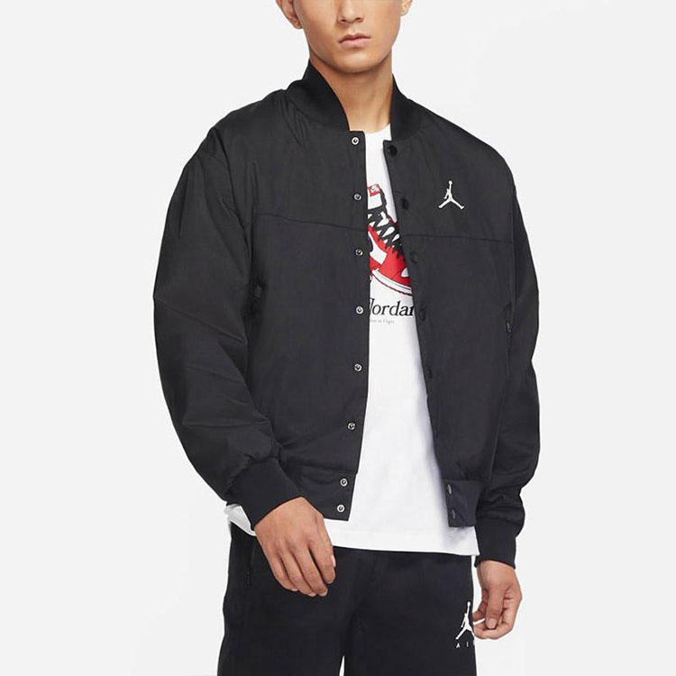 Jordan Logo Badge Baseball Collar Fitted Raglan Sleeve Jacket Autumn Men Outerwear Black DJ0878-010