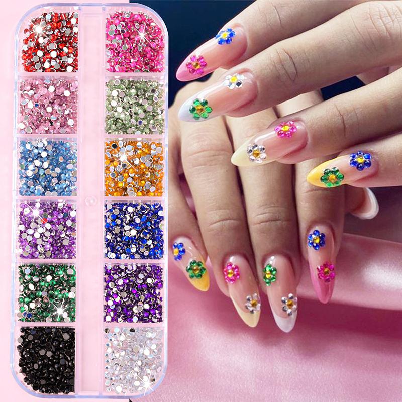 3D Flower Nail Art Decor Charms Set Glitter Rhinestones Mixed Colors Assorted Sizes for DIY Nail Art Party Makeup Use