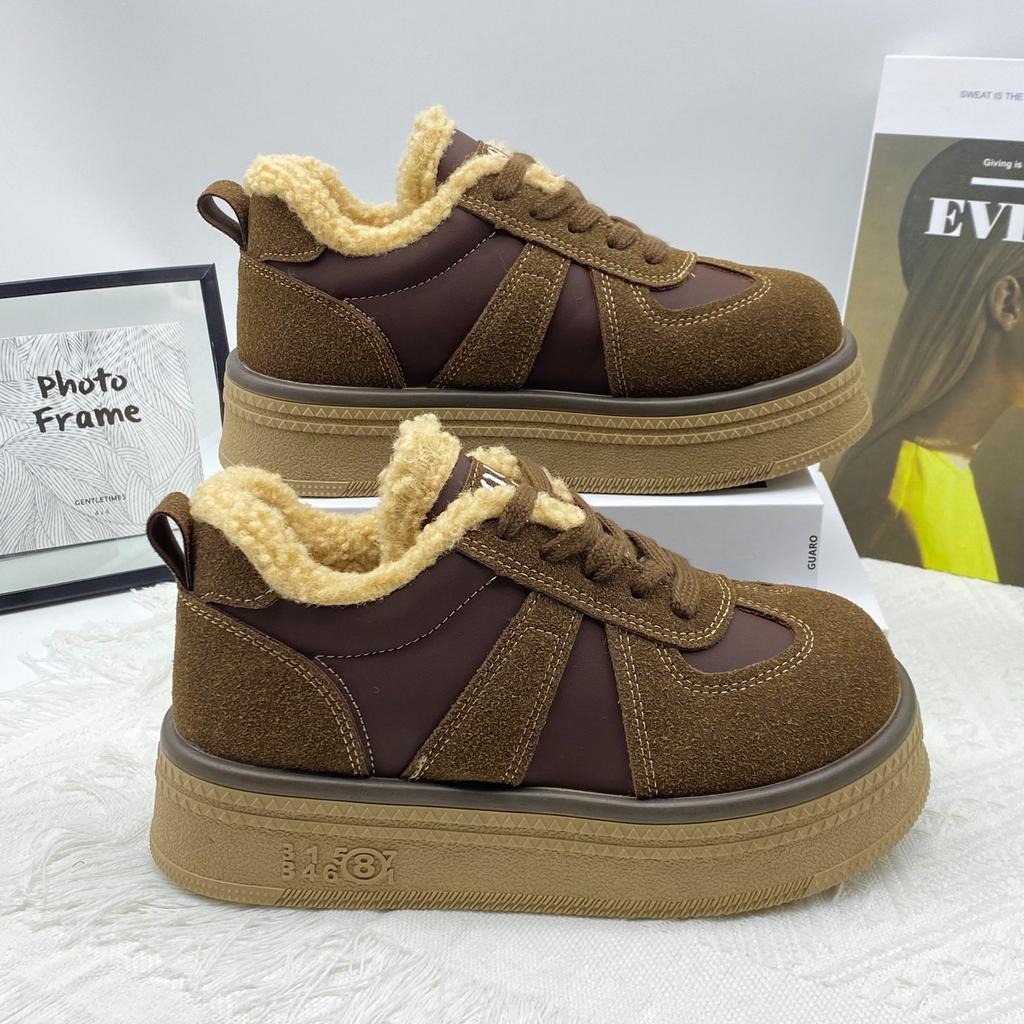 Fleecové boty na silné podrážce 2025 podzim a zima dámské boty nové retro sportovní a volnočasové boty fleecové boty dámské tréninkové boty