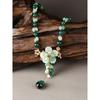 GEMCHIC Women's Vintage Green Aventurine & Glass Bead Flower Pendant Necklace Ethnic Style Handmade Statement Jewelry