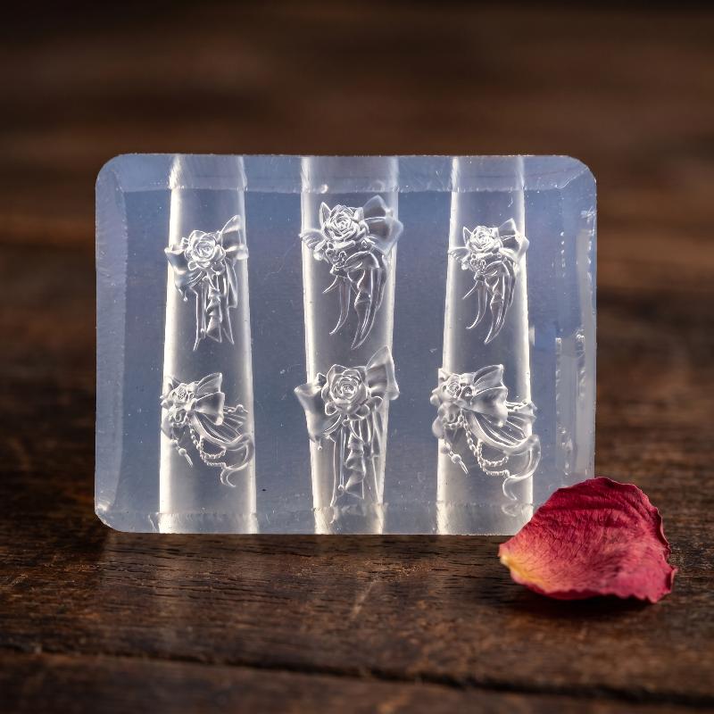 3D Silicone Nail Mold Rose Bow Feather Skull Ribs Nail Template Diy Nail Art Decor For Nail Charms