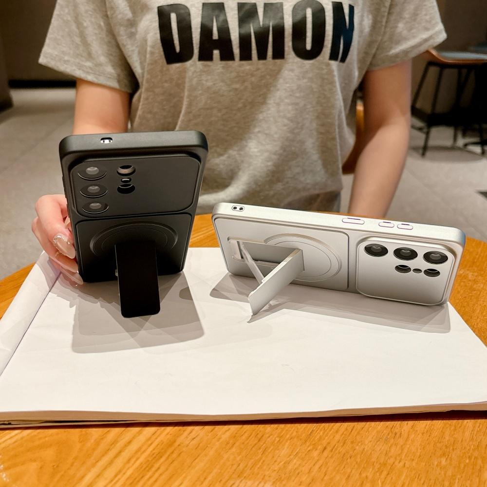 Luxury Magnetic Folding Bracket Matte Case for Samsung Galaxy S26 S25 Edge S24 S23 FE S21 S22 Ultra Plus for Magsafe Stand Cover