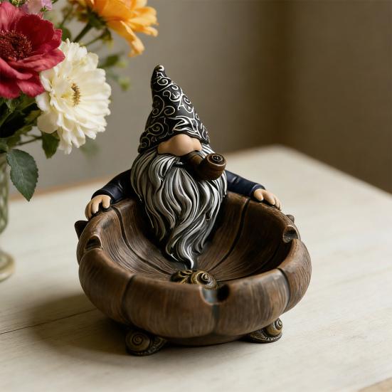 Cartoon Gnome Ashtray Heat-Resistant Resin Dwarf Decorative Storage Bowl Portable Travel Home Office Outdoor Ash Storage Tray