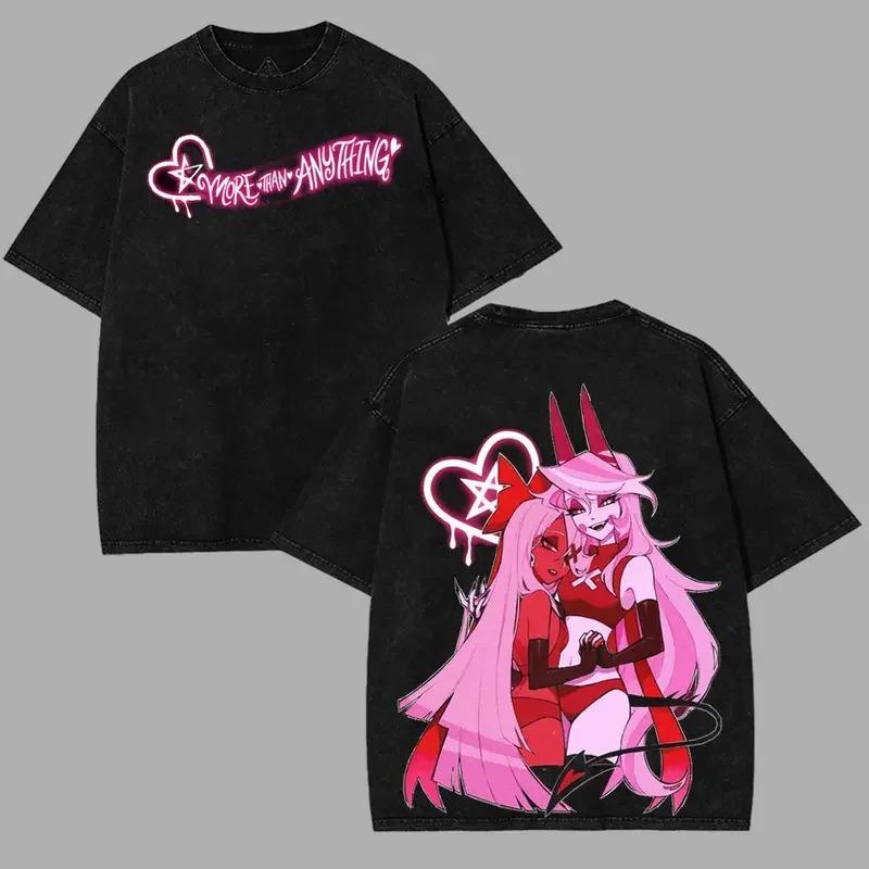 Hazbin Hotel Alastor Unisexga Printed Tshirt Unisex Clothing Harajuku Vintage Washed Oversized Clothes High Quality Cotton Tops