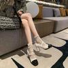 Light Mouth Single Shoes Color Matching Patent Leather High Heels Korean Version One-word Buckle Belt Fashion Mary Jane Women's Shoes 2025 New T
