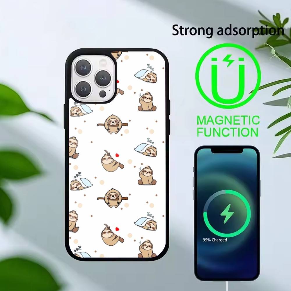 

Cartoon Sloth Animal Cute Phone Case For iPhone17,16,15,14,13 Plus,Pro Max Magnetic For Magsafe Wireless Charging iPhone14PROMAX