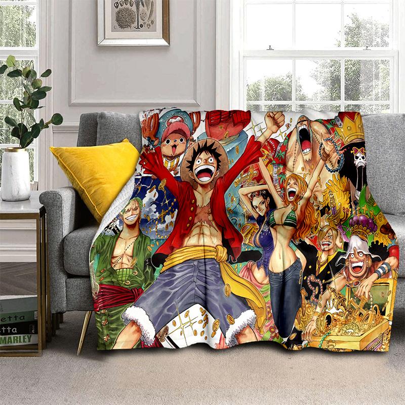 3D One P-Piece Cartoon Anime Flannel Blanket Soft Warm Throw Blanket for Bedroom Living Room Bed Camping Picnic Office Kids Gift