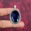 Blue Sapphire Pendant, Handmade Gemstone Pendant, 925 Solid Sterling Silver Pendant Antique Jewelry, For Engagement Gift