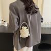 Premium bag 2025 spring new fashion woven pearl bucket handbag crossbody hollow bag
