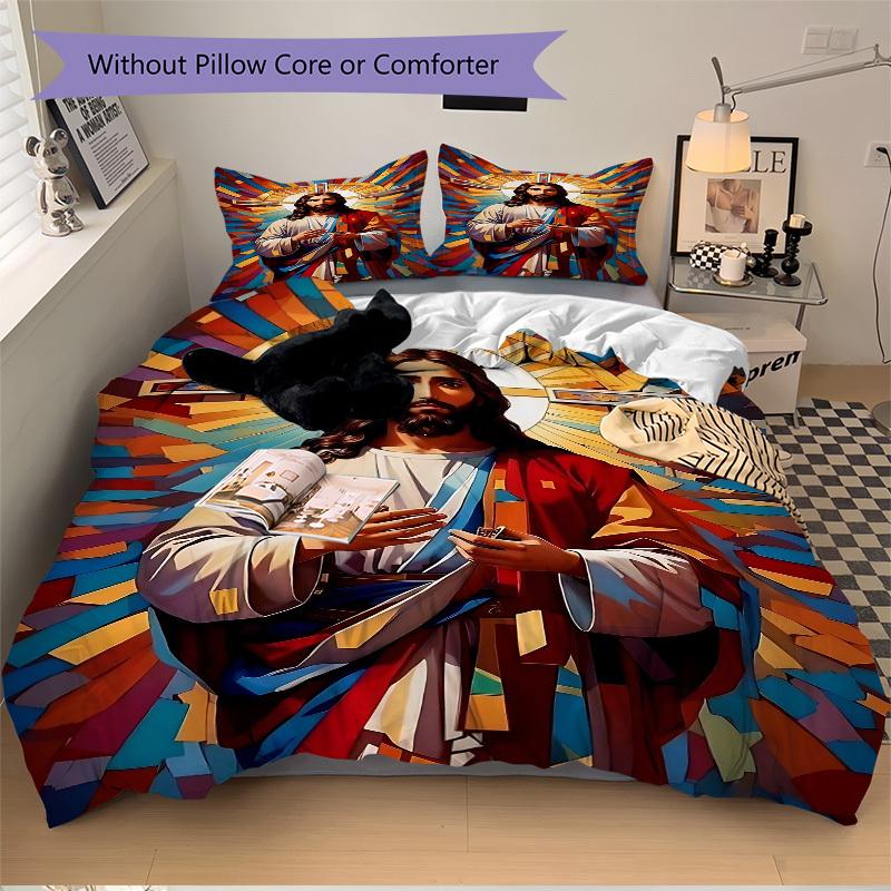 

3PCs ReligiousIconography Design Cover Set, Breathable Fabric, Machine Washable (1 Duvet Cover + 2 Pillowcases) (Without Quilt) yy250911103 135x200cm