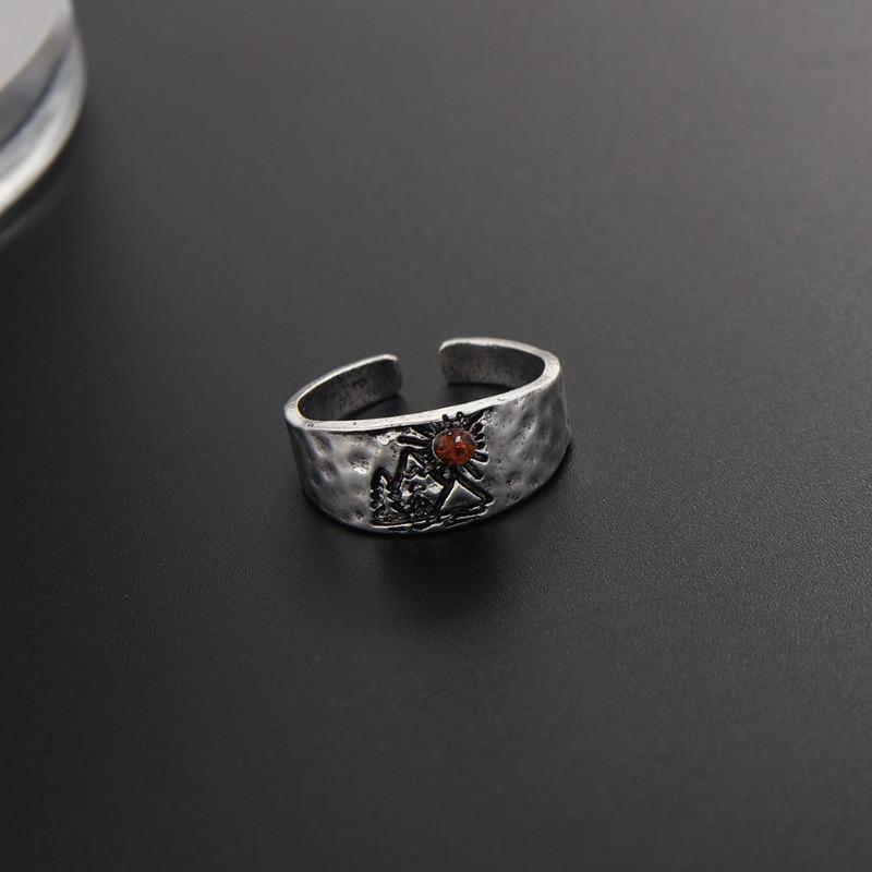 Forest Mountain Sunset Nature Landscape Carved Ring for Women Men Yellow Crystal Rings Wedding Ring Anniversary Gift Wholesales