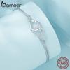 BAMOER Personalized Heart To Heart Bracelet 925 Sterling Silver Dainty Gray Rope Link Chain Bracelet for Women Teen Girls