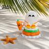 Office Desk Ghost Ornament Halloween Hawaii Bikini Figurine, Holding Pumpkin Cup Statue, Figurine Summer Vacation Resin Sculpture for Decoration