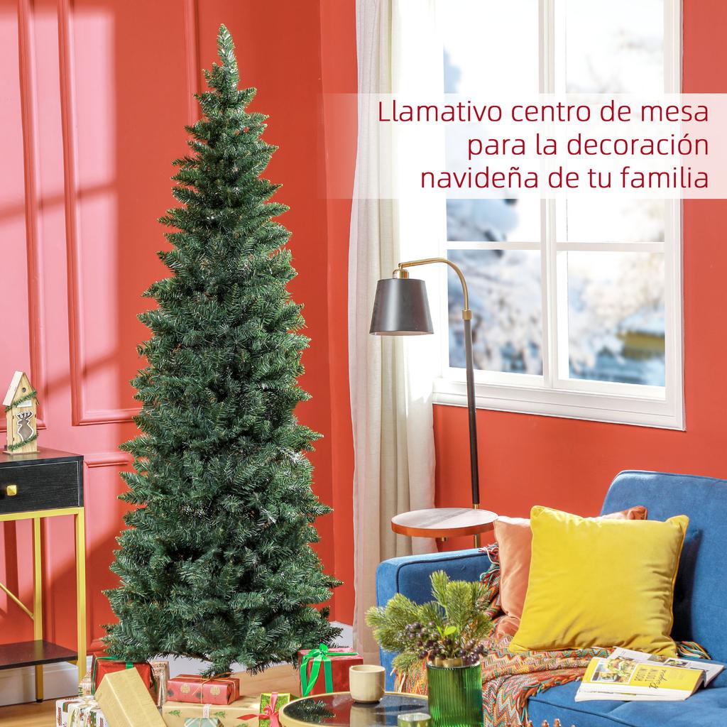 Pencil-Type Christmas Tree 210 cm with Foldable Base and 687 Branches for Bedroom Office Green