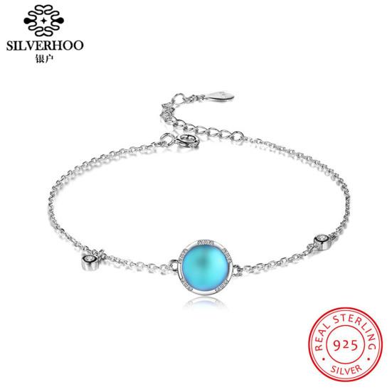 

SILVERHOO 925 серебряный браслет-нитка синий круг с кубическим цирконием Регулируемая застежка-лобстер универсальный браслет женские ювелирные изделия подарки
