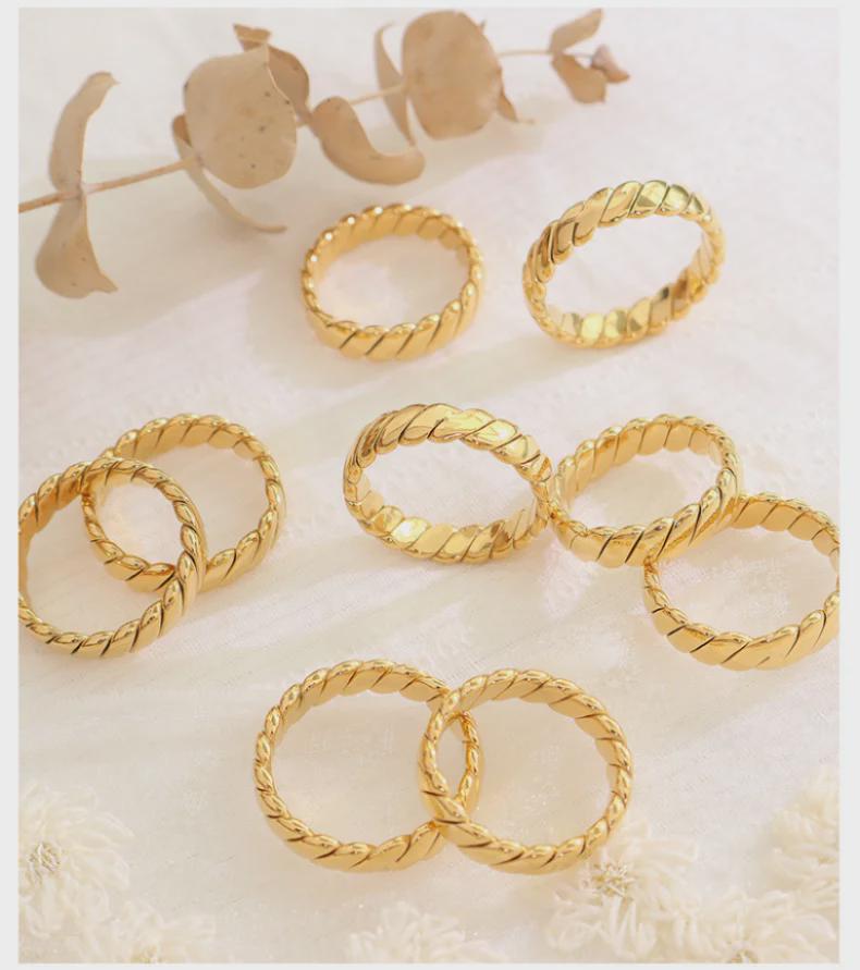 French Retro Geometric 18k Gold Plated Stainless Steel Couple Ring