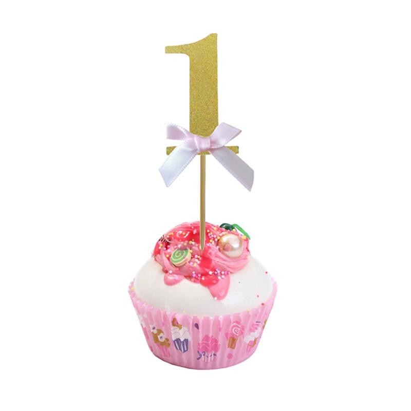 

10PCS Glitter Number 1 Cake Toppers With Bow For Parties, Anniversaries, Baby Showers, Silver Paper Birthday Cake Toppers