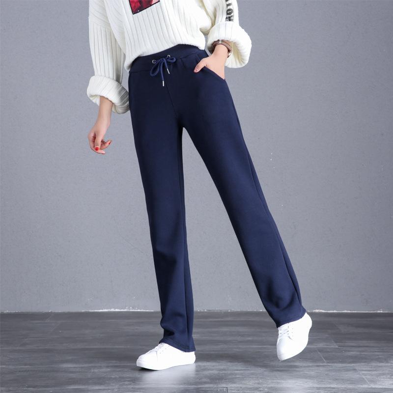 Women's Mid Rise Drawstring Straight Leg Sweatpants Loose Fleece Lined Winter Casual Trousers