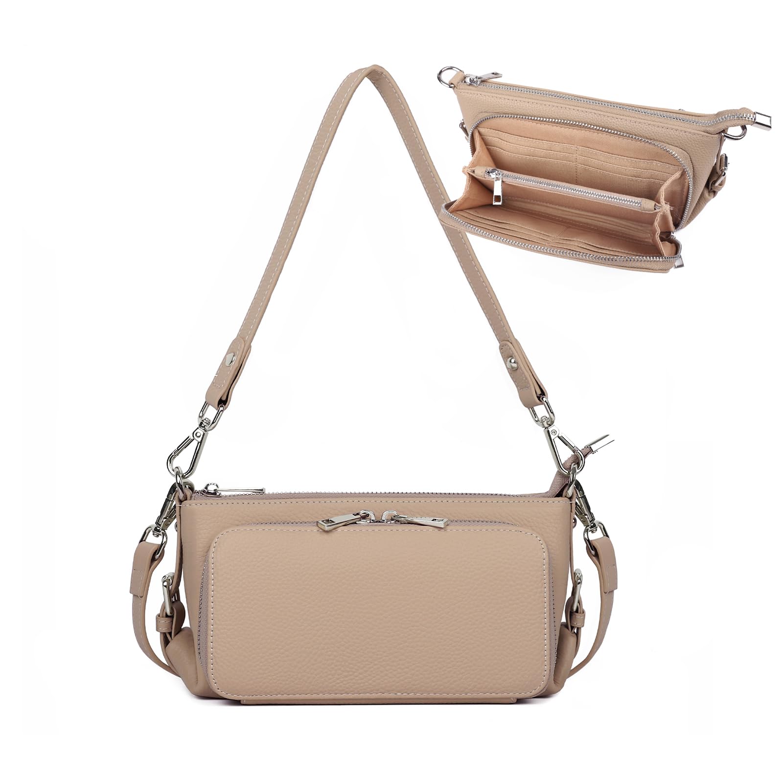 

Сумка через плечо из натуральной кожи для кошелька, смартфона, большая для поездок на работу [MFFOR] Женская, 2-сторонняя, Пошет, На плечо, Через плечо, Ручная, Легкая,