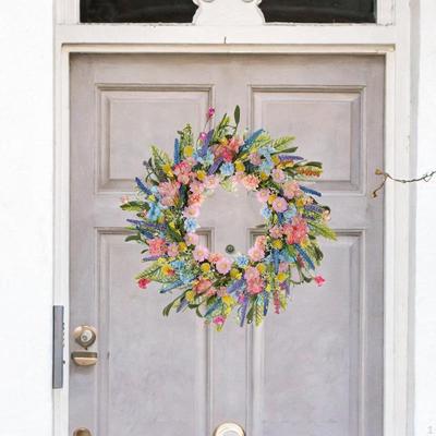 50cm Colorful Artificial Spring Wreath Front Door Handmade Wall Decoration Lifelike for