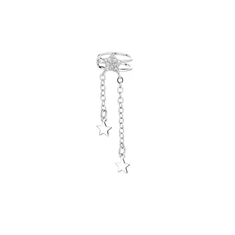 Good Morning Double-Layer Ear Cuff: Stylish No-Piercing Star Tassel with Sparkling Diamonds for Women