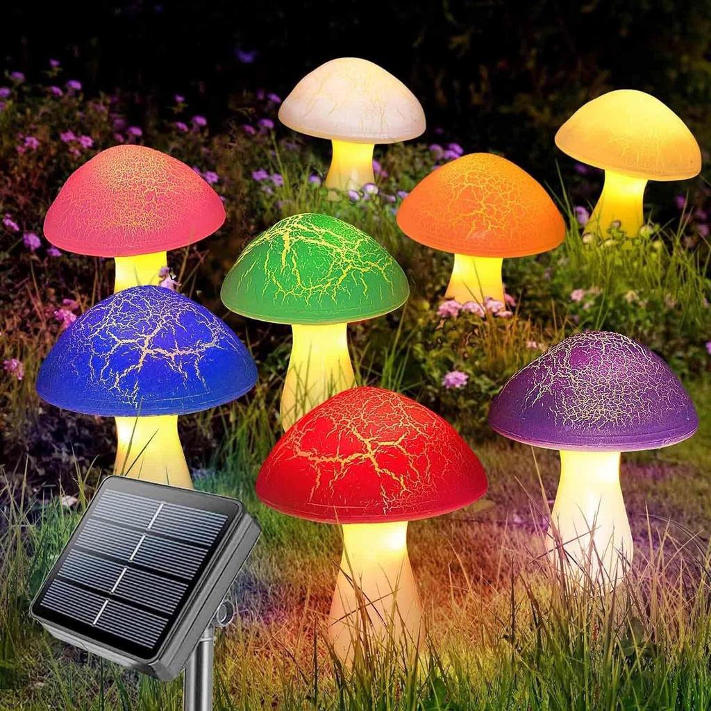 Solar Crackle Waterproof High Brightness Outdoor Mushroom Lamp for Courtyard and Lawn Decoration