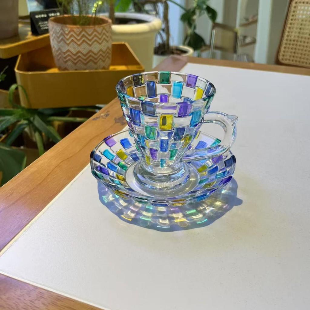 Rainbow Sheen Hand-Painted Glass Cup - Bling Design for Summer
