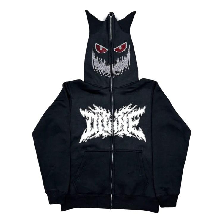 

Пальто с капюшоном на молнии в стиле панк, куртка, готическая очень большая одежда Y2K, уличная одежда XL чёрный