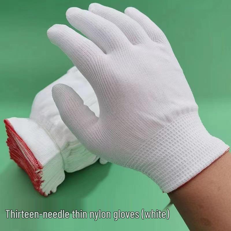 13-Gauge dünne Nylonhandschuhe: Hochelastisch, Kleinformat, Atmungsaktiv, Antistatisch, Weiße Arbeitsschutz- und Wenwan-Etikette-Handschuhe