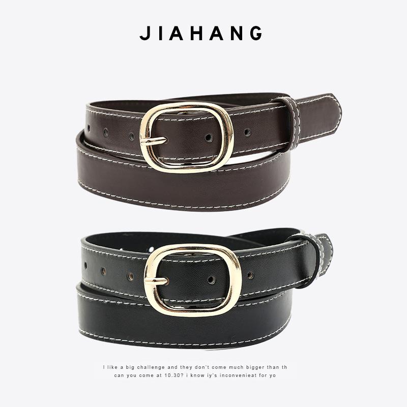 Pants Partner Simple and Versatile Belt White Thread Gold Buckle Women's New Belt Gold Korean A7 College Style