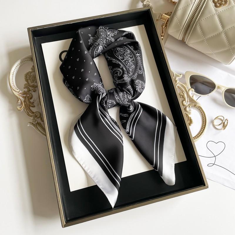 Elegant Silk Square Scarf Women - Lightweight Neck Wrap Sun Protection Stylish Accessory In Navy Blue Black Beige Red