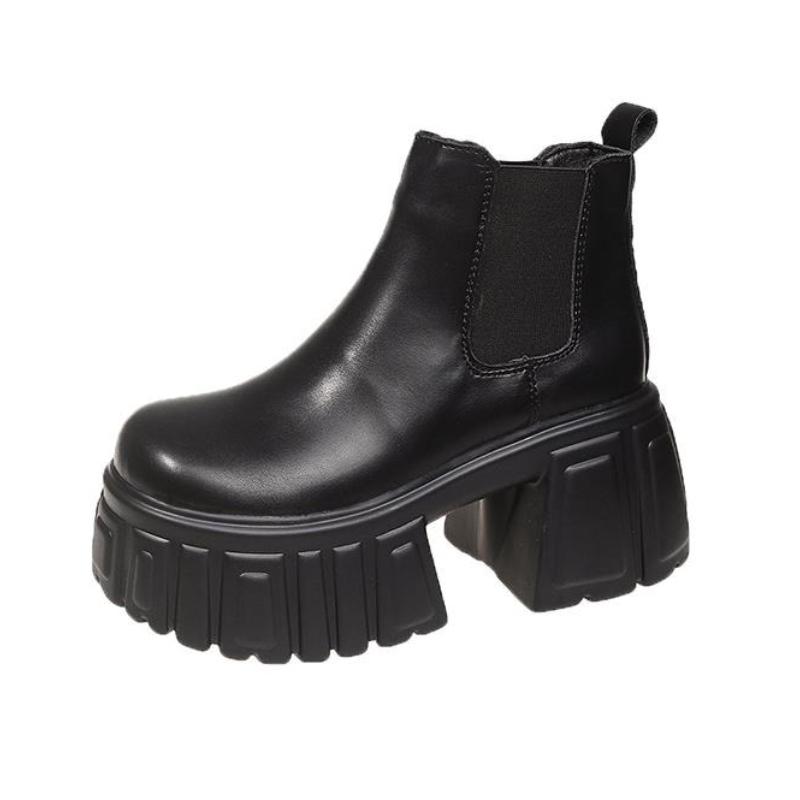 Fashion 2025 New 8.5cm Fashion Platform Boots For Women Round Toe Punk Style Thick Bottom Short Boots Ladies Slip On Party Boots