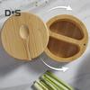 Bamboo Salt Cellar Seasoning Jar with Built-in Spoons Salt Container for Kitchen Swivel Lid Spice Box for Countertop