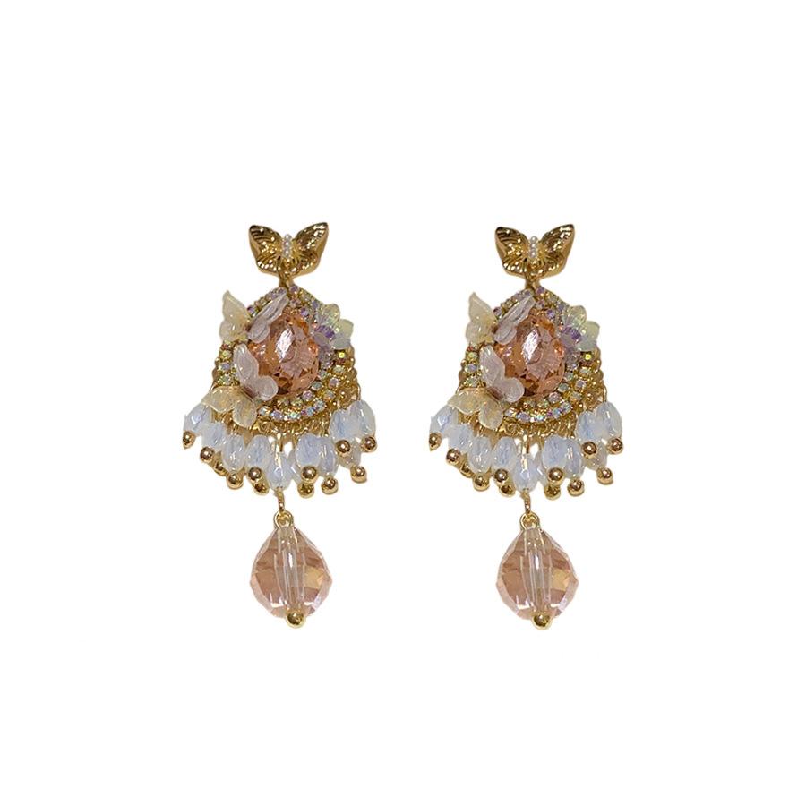 Silver Needle Diamond Butterfly Water Drop Tassel Earrings Court Style Retro Temperament Earrings Niche Premium Earrings