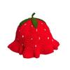 Cute Handmade Fisherman Hat Red Strawberry Design Basin Hat Warm Lotus Leaf Edge Hat for Girl