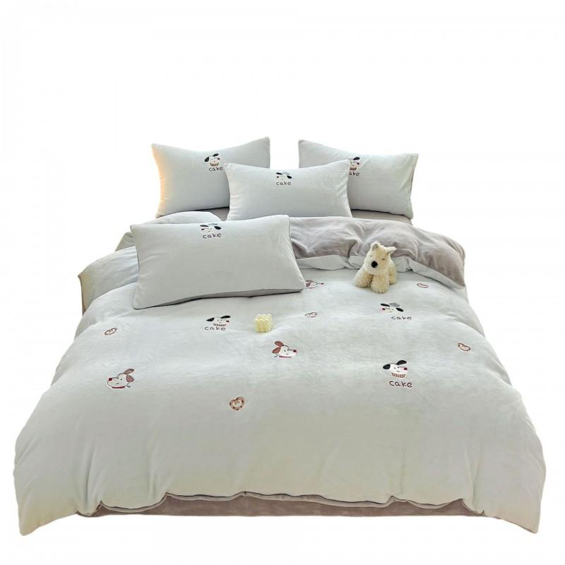 Ins Cute Cartoon Milk Fleece Bedding Set Winter Flannel Duvet Cover Sheet