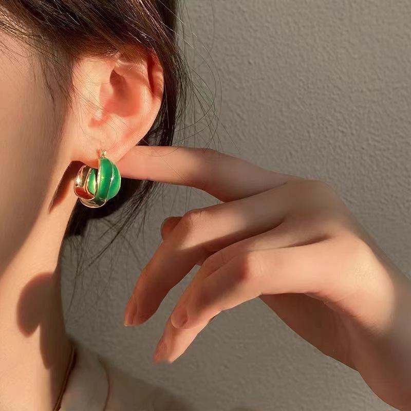 Silver Fashion Green Drop Glaze Irregular Earrings For Woman Halloween Party Jewelry Accessories Gift