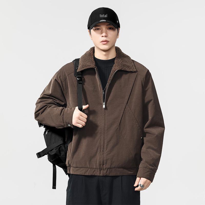 2025 Winter American Style Lambswool Lapel Men's Retro Cotton Jacket – Thickened Casual Workwear Coat