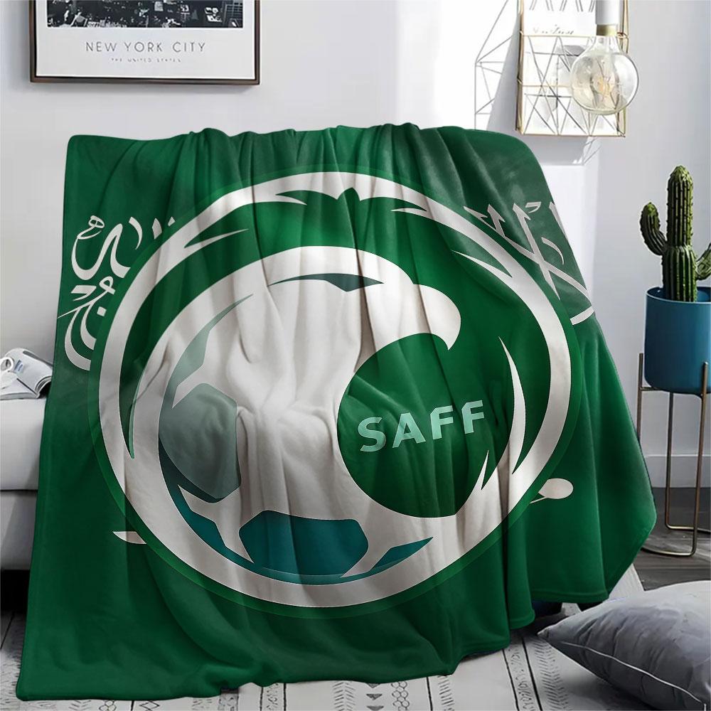 1PC Saudi Arabia National Football Team Patterned Flannel Blanket Suitable For All Seasons for Home Decor Warmth and Comfort Gifts Holiday Present