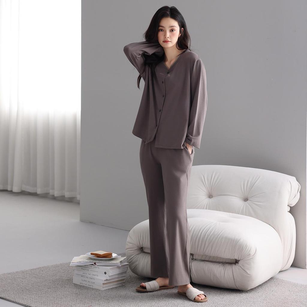 Women's Mid-Season Stretch Cotton Pajama Set - Long Sleeve Top & Pants