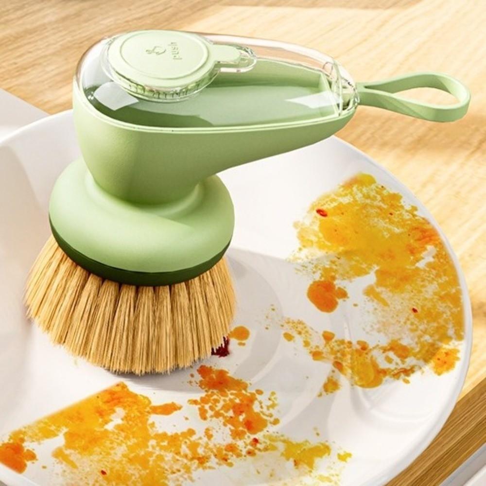 2 Stück/Set Automatischer Flüssigkeitsspender-Topf mit Druckknopf und Bürste Effizienter Küchenschwamm Geschirrreinigung