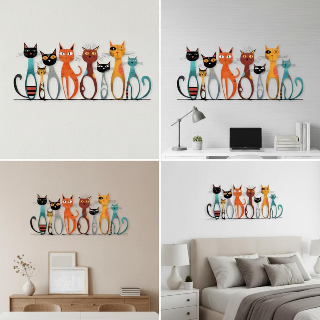 Geometric Cat Metal Wall Ornament Modern for Living Room, Entryway