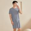 2 Teile/satz Männer Pyjamas Set O-Ausschnitt Kurzarm T-shirt Elastische Taille Shorts Set Einfarbig Hause Kleidung Anzug