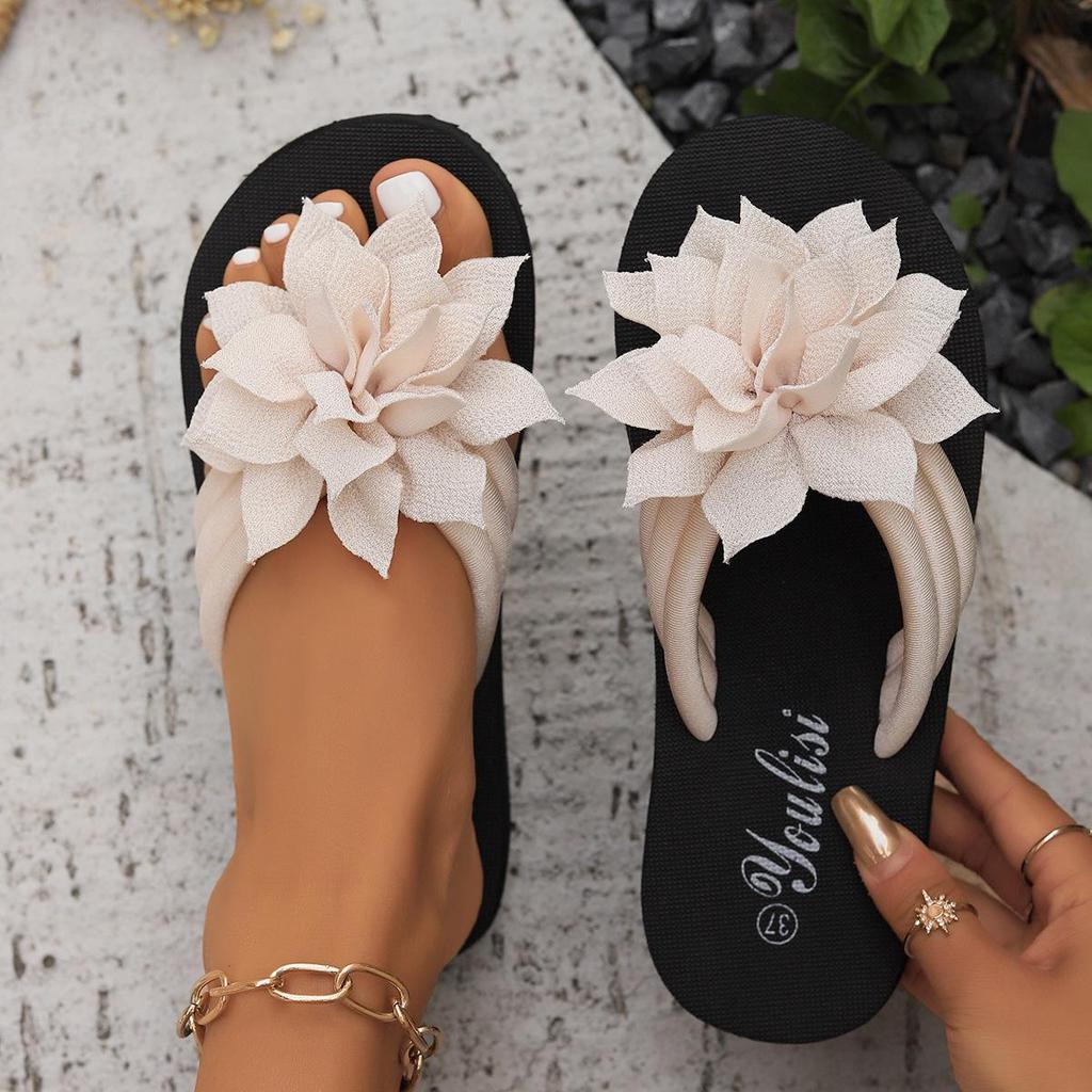 Women's Plus Size Flower Thong Flip-Flops - Unisex Summer Couple's Flat Sandals