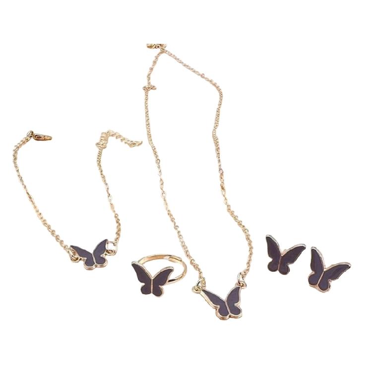 Contemporary Butterfly Necklace Bracelet Ring Earrings Jewelry Set Craftsmanship for Allergy Free Wear and Lasting Shine