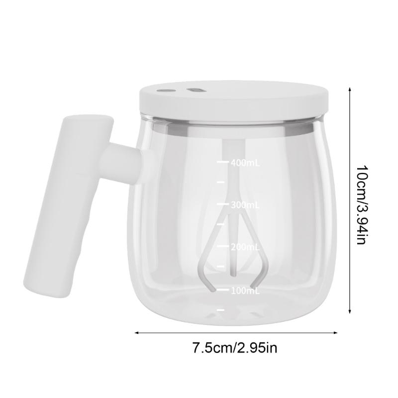 Glass Electric Automatic Stirring Mug 400ml with Lid and Handle for Coffee Milk Powder Mixing Portable Drink Mixer